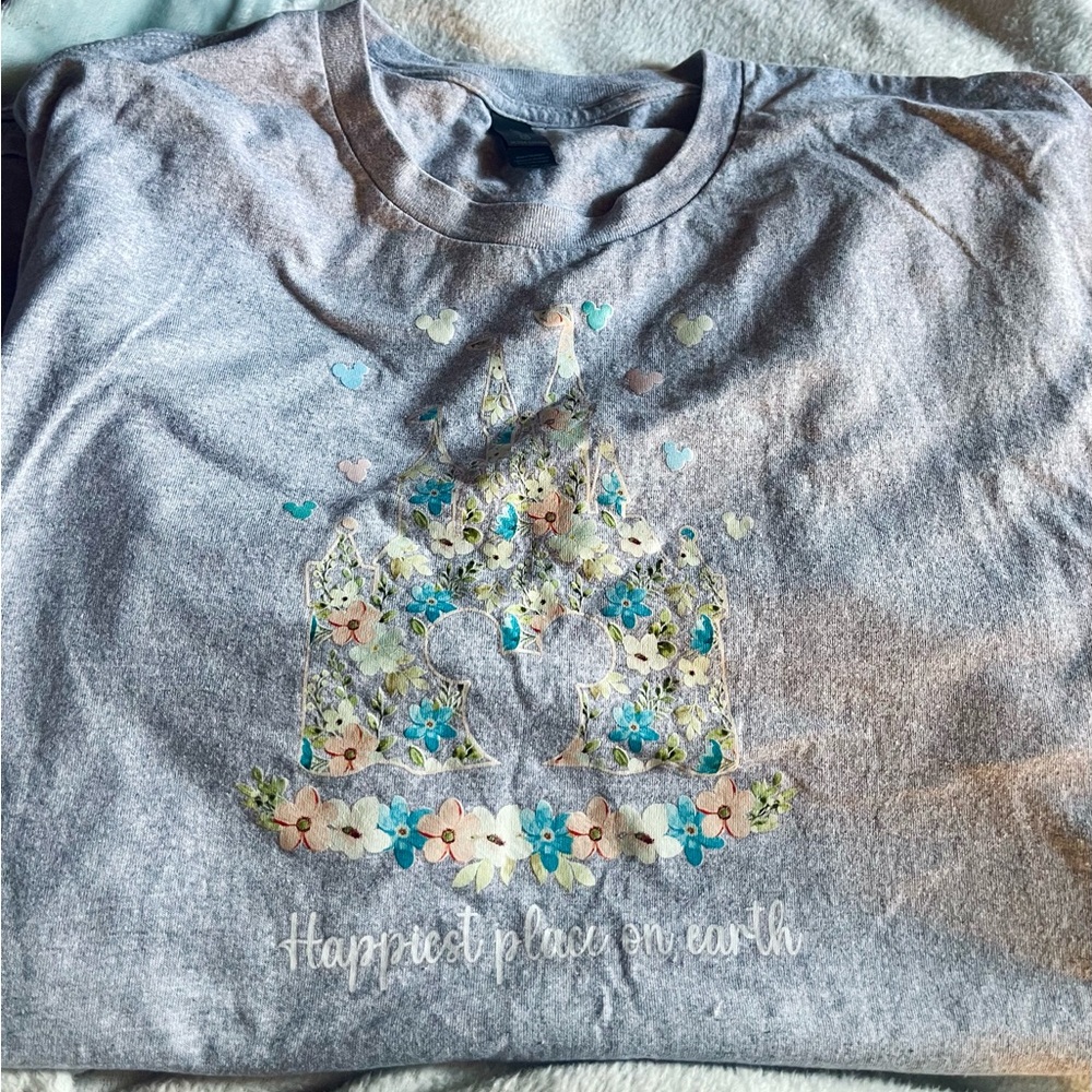 Plus Size Disney Land T-Shirt Graphic Tee Floral Castle Mickey Head